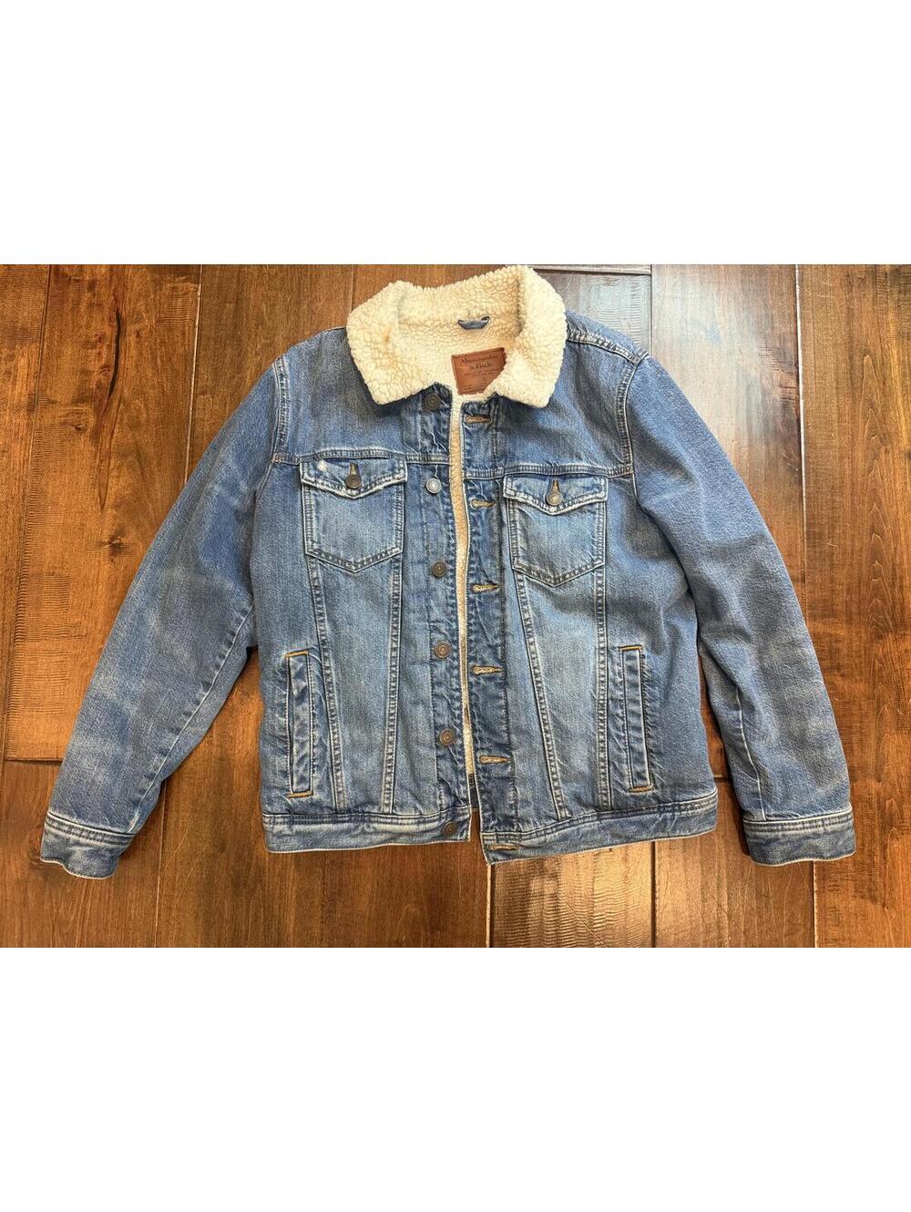 Abercrombie & Fitch Sherpa Lined Denim Trucker Jacket Unisex Y2K Vintage Style